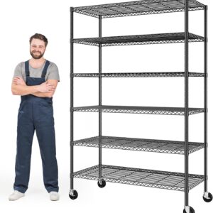 Romorgniz 82" H X45 W X18 D Storage Shelves with Wheels, 6 Tier Wire Shelving Adjustable Metal Shelving Pantry Shelves Capacity 2100LBS for Garage Shelving, Pantry, Kitchen, Closet, Commercial, Black